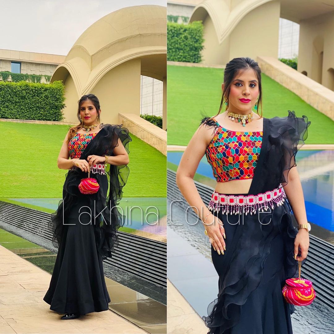 Black Cocktail Saree With Belt ...